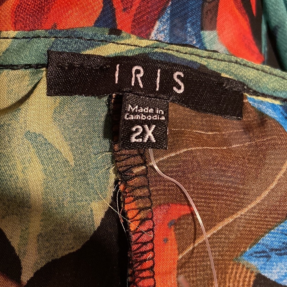 Iris Tropical Bright Floral Large Print Lightweight Kimono in Blue, & Orange. - Picture 3 of 5